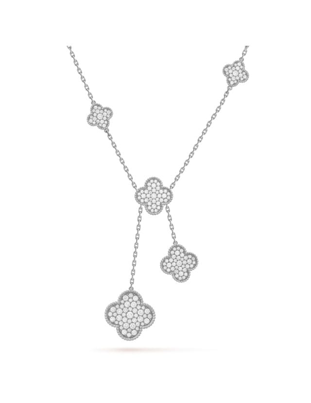 Magic Alhambra necklace 6 motifs in 18K white gold Diamond, SGD 104,000 (approximately P4,503,051.28), VAN CLEEF & AREPLS, vancleefarpels.com